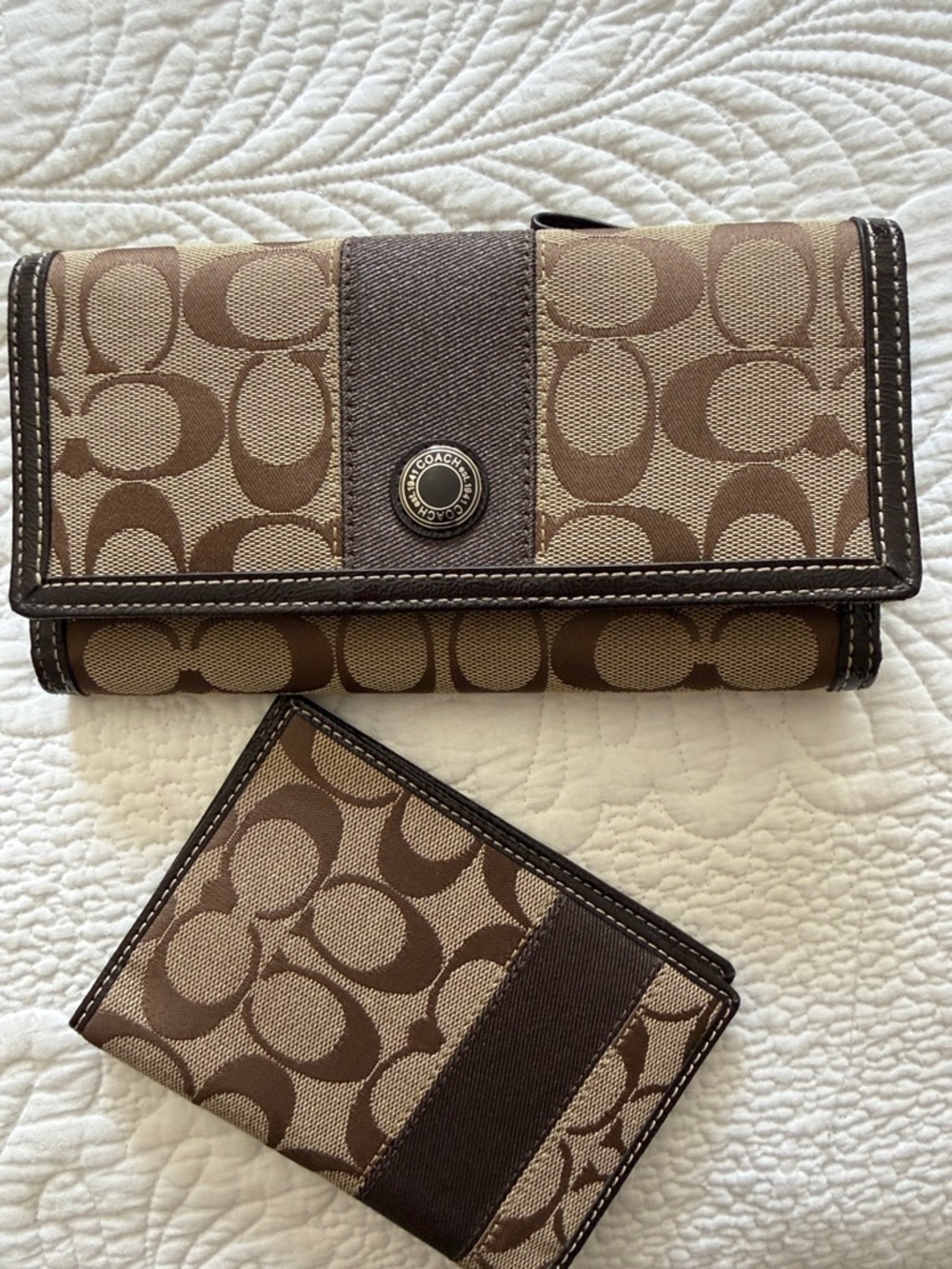 Coach Brown Signature Canvas Wallet and Card Case Set